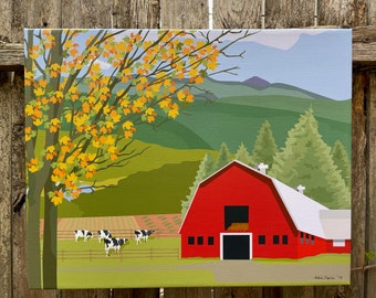 Early Autumn Barn with Cows: Gallery Wrapped Canvas