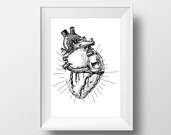 Anatomical Heart Print, Vintage Wall Art, Anatomical Heart, Printable Art, Instant Download