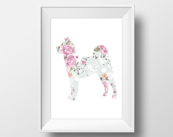 Floral Akita Print, Akita Print, Akita art, Dog decor, Dog lover gift, Akita Wall Art