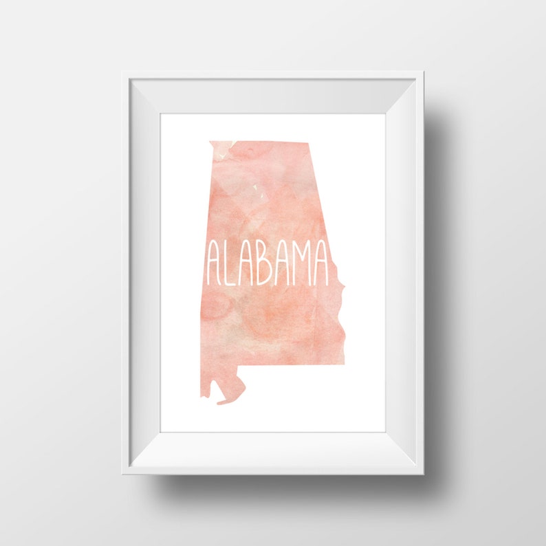 Alabama State Pink Watercolor Printable Art Alabama Print Etsy