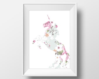 Floral Unicorn Print, Unicorn Print, Unicorn art, Unicorn decor, Nursery Decor, Unicorn Wall Art