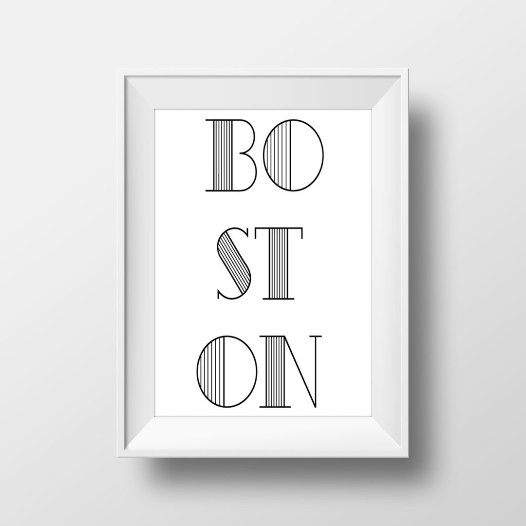 Boston Typography Black & White Print, Boston Printable Art, Boston