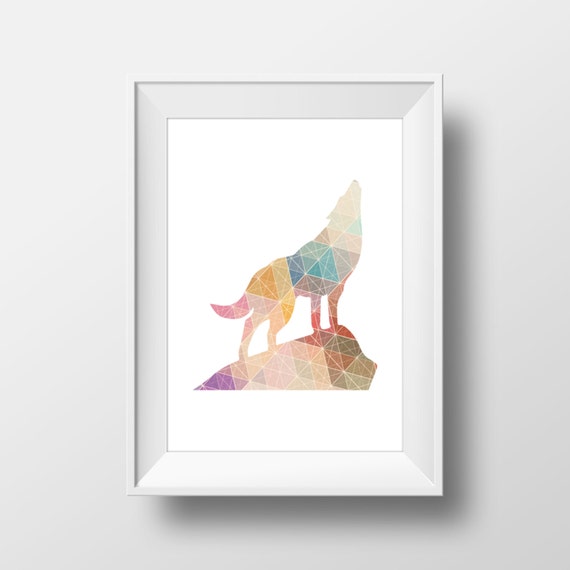 Colorful Geometric Howling Wolf Print Wolf Print Wolf Wall | Etsy