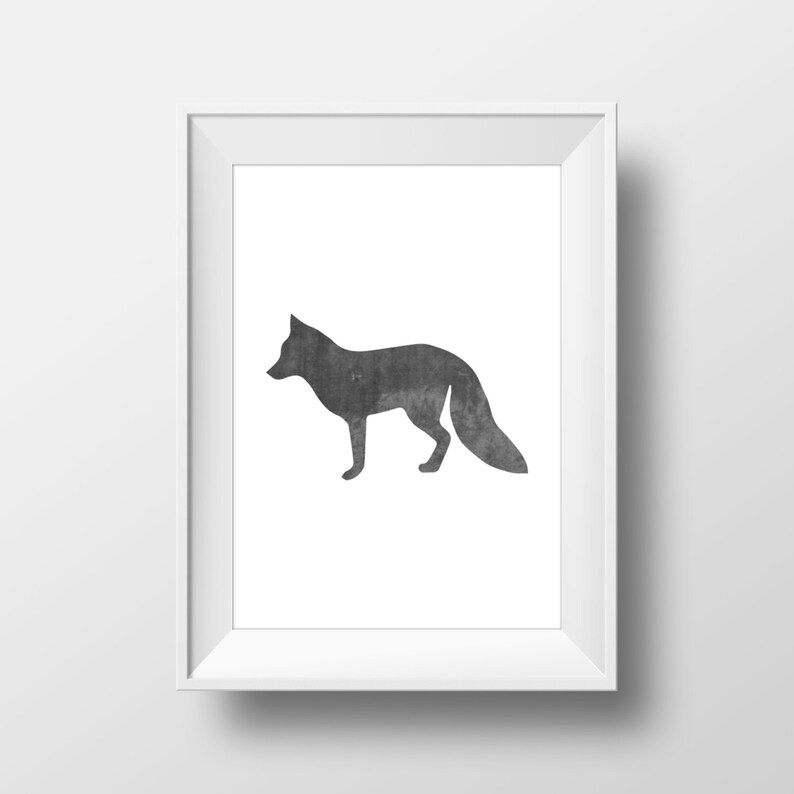 Black Watercolor Fox Print Fox Print Fox Wall Art Etsy