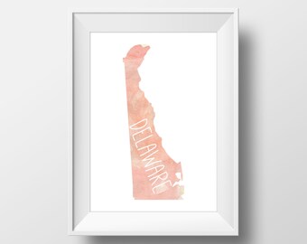 Delaware State Pink Watercolor Printable Art, Delaware Print, Delaware Art, Modern Art,