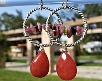 Carnelian and tourmaline earrings, gypsy earrings, boho earrings