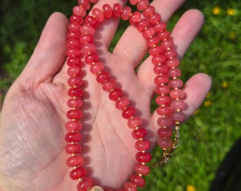 Pearl beaded necklace, red rondelle necklace,  red and white beaded necklace
