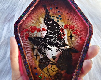 Coffin trinket tray, Witchy resin tray, jewelry dish