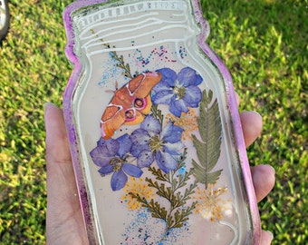 Handmade Resin Jewelry Trinket Tray, Pressed Flowers