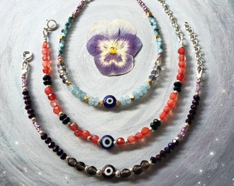 Evil Eye Beaded Bracelet, Protection Gemstone Bracelet
