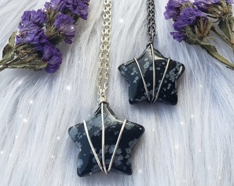 Snowflake Obsidian star necklace,  wirewrapped star necklace, crystal jewelry