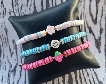 Handmade Polymer Clay Heishi Bracelet, Colorful Adjustable Bracelet