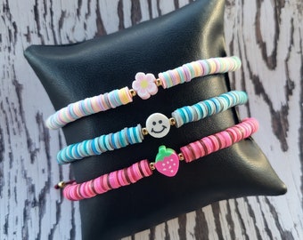 Polymerclay bracelet, happy face bracelet, handmade bracelet, colorful bracelet