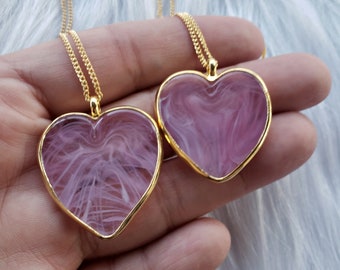 Murano glass heart necklace, pink heart necklace