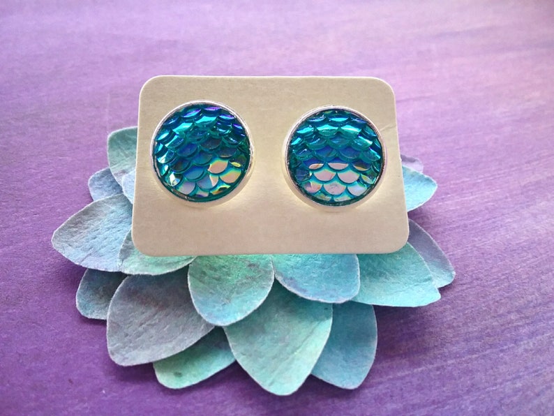 dragon scales earrings beach earrings Mermaid studs scales studs