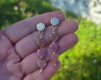 Pink Rhodonite heart earrings