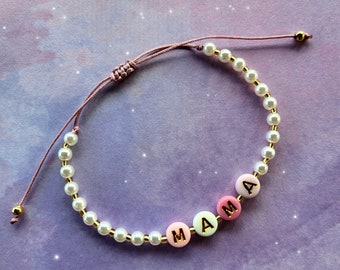 Adjustable Mama Pearl Bracelet, Handmade Mom Jewelry
