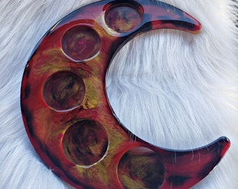 Resin Moon Shot Glass Tray, Essential Oil Holder (7.6x3 inches)