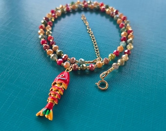 Fish necklace, beach jewelry, beaded necklace