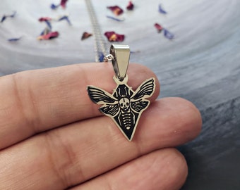Death's head hawkmoth necklace, stainless steel death moth pendant