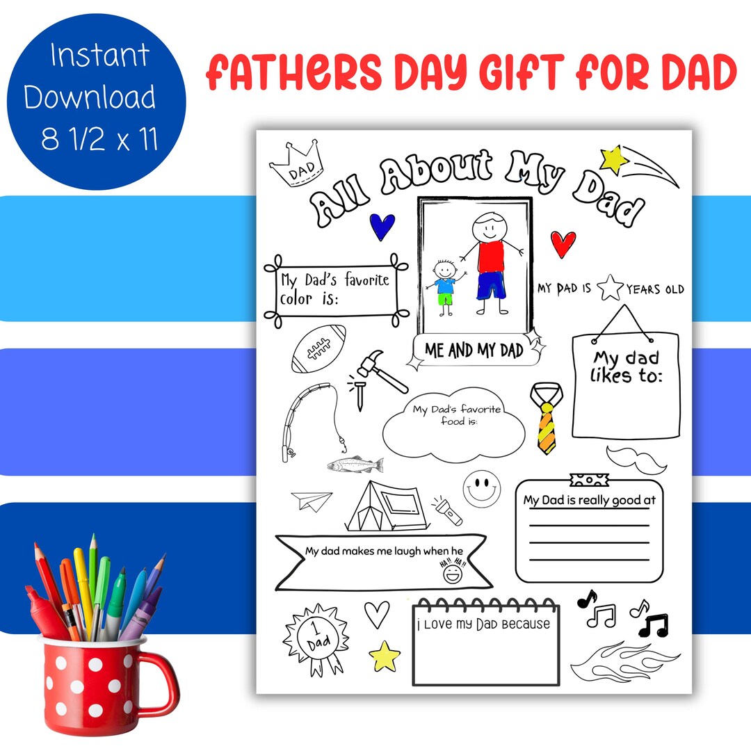 All About My Dad, Fathers Day Questionnaire Printable, From Kids ...