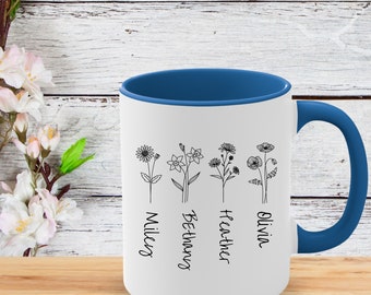 Custom Birth month flower mug, gift for mom, personalized Gift for her, birthday, gift for grandma, custom mom mug, birth flower