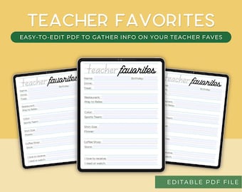 PRINTS Teacher Favorites | Teacher Interview | Get to Know Me | Teacher Info | Back to School | Wishlist | Teacher Wishlist | Info Sheet