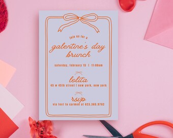 EDITIERBARE Galentines Einladung | Mädchen Valentine | Brunch-Einladung | Galentines Fest | Schleife Valentine | Canva Vorlage