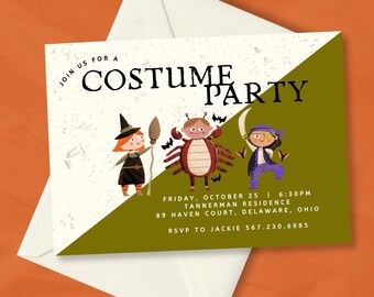 EDITIERBARE Charakter Kostüm Einladung | Kostüm-Party Einladung | Kinder Halloween-Einladung | Gruselige Einladung | Canva Einladen