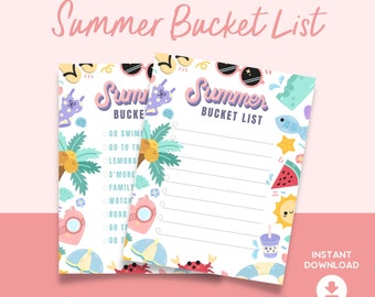 PRINTABLE Summer Bucket List | Summer Activities | Summer Ideas | Digital Download Summer | Kids Summer Ideas | Kids Summer Activities