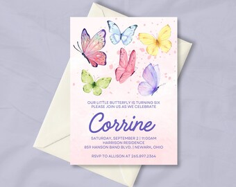 EDITABLE Butterfly Invitation | Watercolor Butterflies Invitation | Butterfly Birthday Ideas | Watercolor Birthday Invitation | Pastels