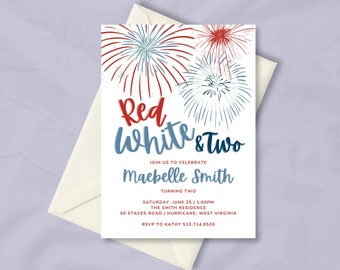 EDITABLE Red White and Two Invitation | July Birthday Invitation | Second Birthday Ideas | Second Birthday Invitation | Fourth of July