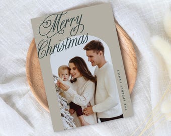 EDITIERBARE gewölbte Foto-Weihnachtskarte | Große Weihnachtsgrüße Karte | Weihnachtskarte | Schlichte Weihnachtskarte | Canva Karte