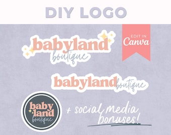 LOGO-Design | Canva Logo-Kit | Canva bearbeitbares Logo | Pastell Logo | Anpassbares Logo | DIY Logo | DIY Brandmalerei | Feminines Logo | Lustiges Logo