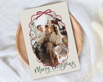 EDITIERBARE Schleife Weihnachten | Rote Schleife Weihnachtskarte | Weihnachtskarte | Schlichte Weihnachtskarte | Canva Karte