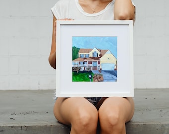 PRINT Home Portrait Wall Art, Custom House Artwork, Personalized Gift for New Homeowners, Housewarming Decor, Family Portrait Poster