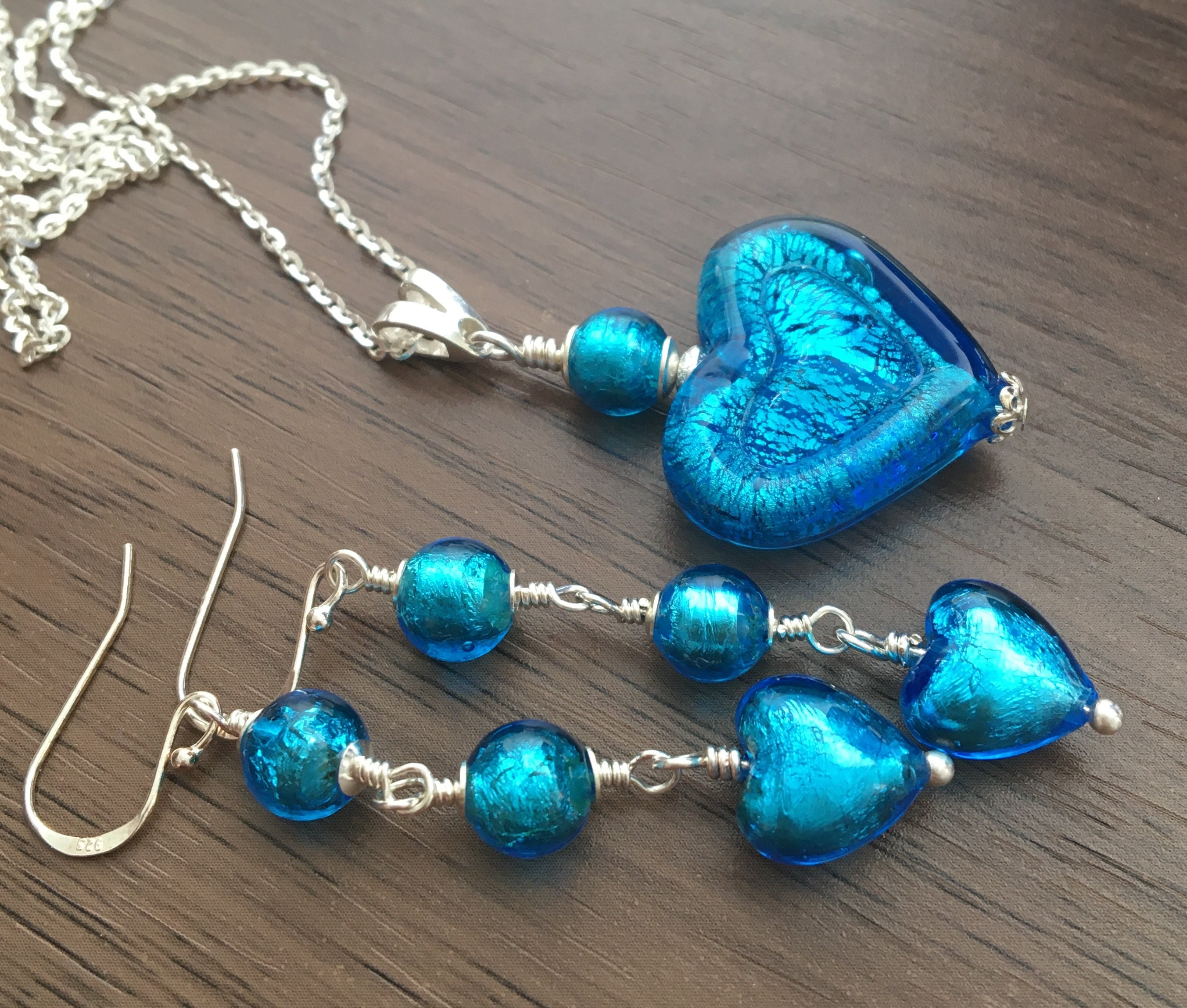 Glass Jewelry Set Murano Glass Jewelry Set Aqua Etsy