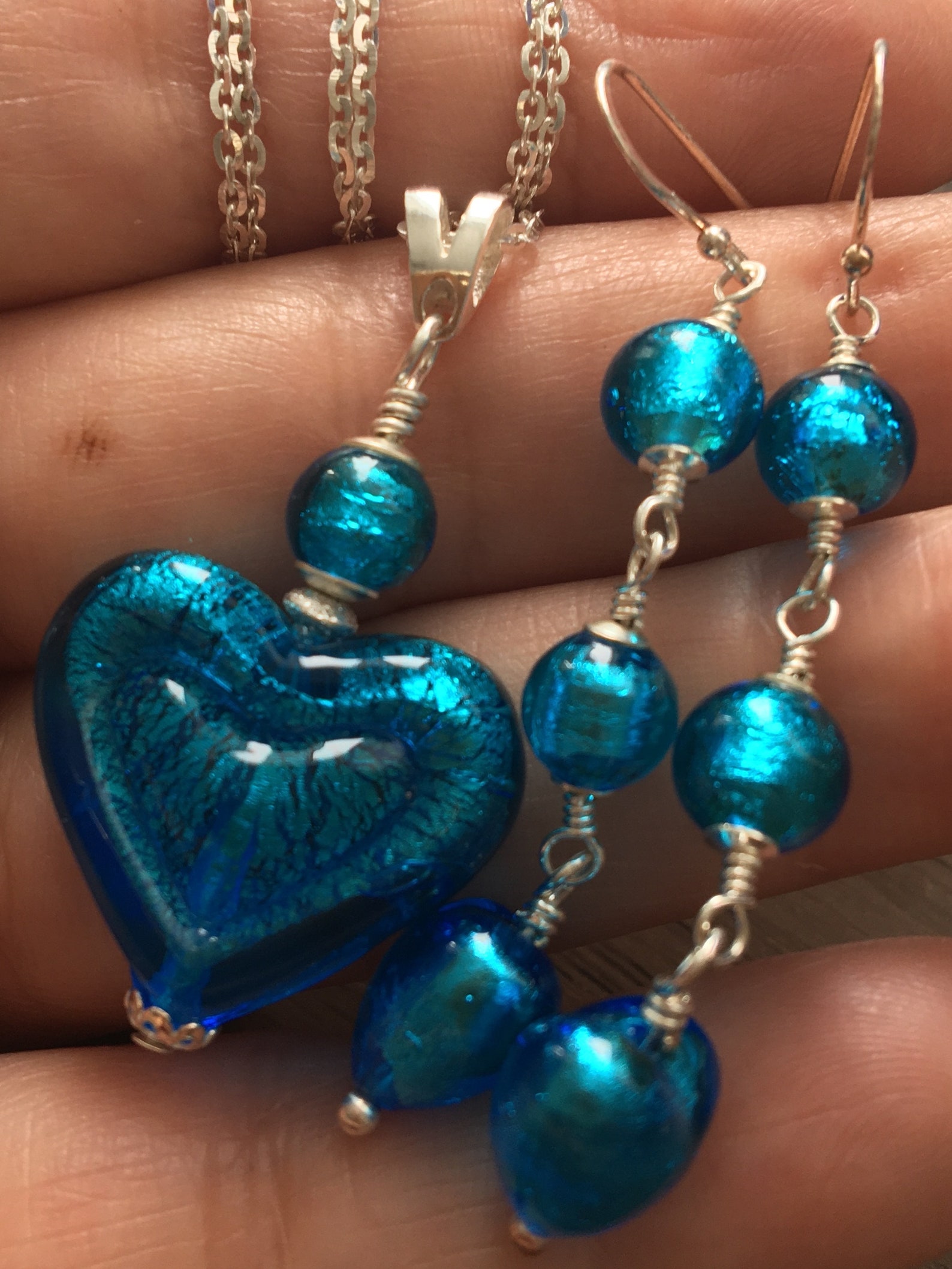 Glass Jewelry Set Murano Glass Jewelry Set Aqua Etsy
