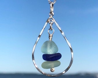 Stacked Sea Glass Necklace | 3 Stone SeaGlass Necklace | Sea Glass Jewelry | Beach Glass Necklace | Simple Sea Glass Necklace