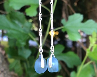 Sea Glass Earrings • Minimalist Earrings • Sea Glass Jewelry • Sea Glass Earrings • Sterling Silver Earrings • Beach Glass Earrings