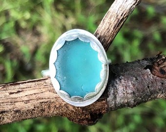 Sea Glass Ring, Sterling Silver Ring, Sea Glass Jewelry, Beach Glass Ring, Seaglass, Japanese sea Glass