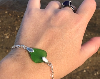 Sea Glass Bracelet. Sea Glass Jewelry. Sterling Silver Chain Bracelet. Genuine Sea Glass. Beach Glass Bracelet, Seaham Sea Glass