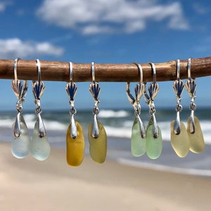 Petite Sea Glass Earrings, Simple Sea Glass and Sterling Silver Earrings, Sea Glass Jewelry, Birthday gifts, Bridesmaids Gifts