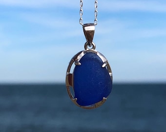 Sea Glass Necklace | Sea Glass Jewelry| Sterling Silver Necklace | Blue Sea Glass | Beach glass necklace