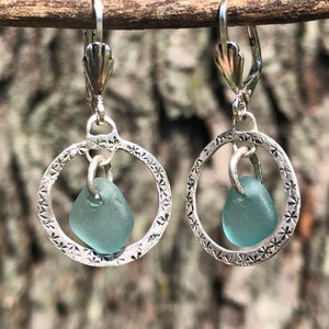 Sea Glass Earrings, Sterling Silver Earrings, Sterling Silver Hoop Earrings, Sea Glass Jewelry, Beach Glass Earrings, Bridesmaid Gift