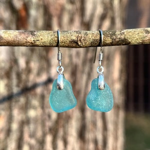 Sea Glass Earrings, Aqua Sea Glass, Sterling Silver Earrings, Beach glass Earrings, Gift for Her