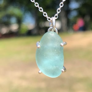 Small Sea Glass Necklace, Beach Glass Necklace, Sea Glass Jewelry, Simple Sea Glass Necklace, Sterling Silver Necklace, Charm Necklace