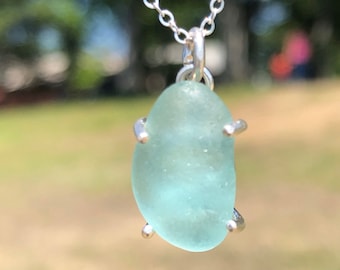 Small Sea Glass Necklace, Beach Glass Necklace, Sea Glass Jewelry, Simple Sea Glass Necklace, Sterling Silver Necklace, Charm Necklace