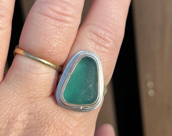 Sea Glass Ring, Sea Glass Jewelry, Japanese Sea Glass Ring, Seaglass Jewelry, Beach Glass Ring, Sterling Silver Ring Size 9