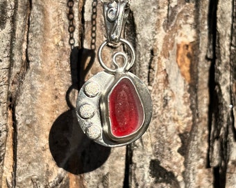 Seaham Red Sea Glass Necklace, Sterling Silver Necklace, Sea Glass Jewelry, Gift for her  birthday, English Sea Glass